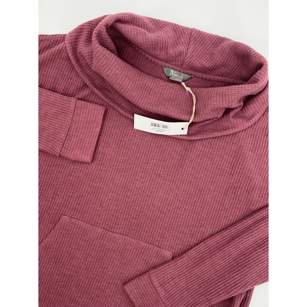 Natural Reflections Womens Waffle Cowl Neck Pullover Crushed Berry Purple Medium